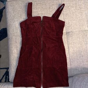 Corduroy burgundy zip up dress
